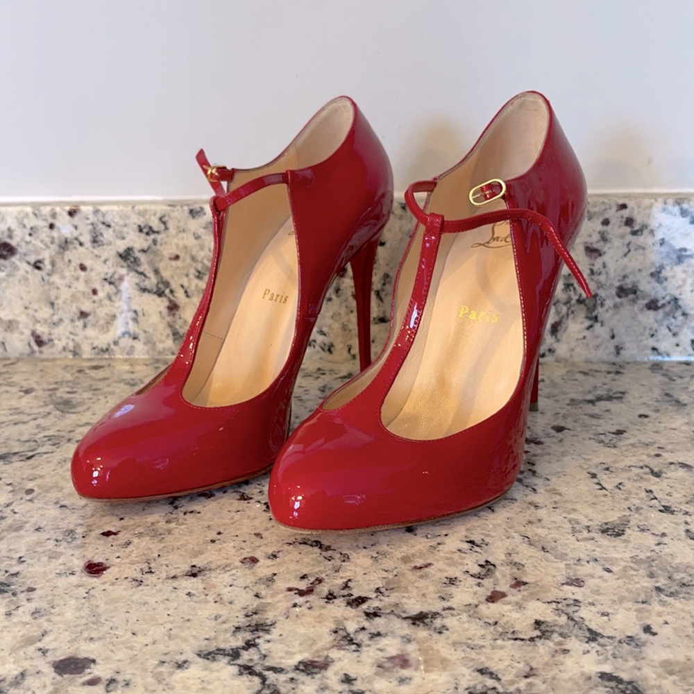 Christian Louboutin Red Patent TPoppins, 100mm